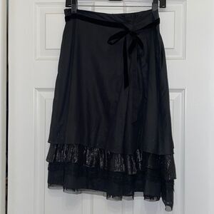 Free People Black & Silver Tiered Ruffle Hem Skirt